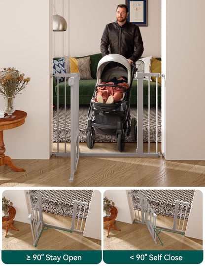 Babelio Upgraded Baby Gate with Cat Door, 29-43" Auto Close Durable Dog Gate for Stairs, Doorways and House, Easy Walk Thru Safety Gate with Pet Door Includes 4 Wall Cups, Black