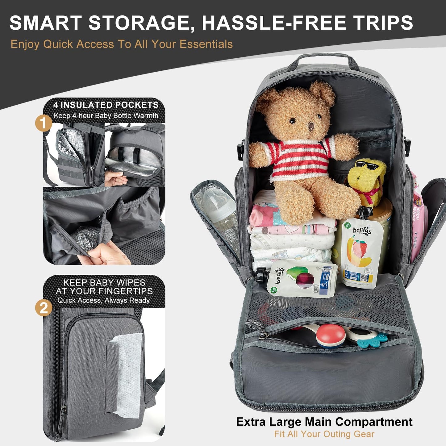 MIRACOL Military Diaper Bag for Dad - Large Diaper Backpack with 12+ Compartments - Insulated Bottle Pockets Quick-Access Wipe Dispenser for Travel Hiking Camping Tan