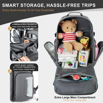 MIRACOL Military Diaper Bag for Dad - Large Diaper Backpack with 12+ Compartments - Insulated Bottle Pockets Quick-Access Wipe Dispenser for Travel Hiking Camping Tan