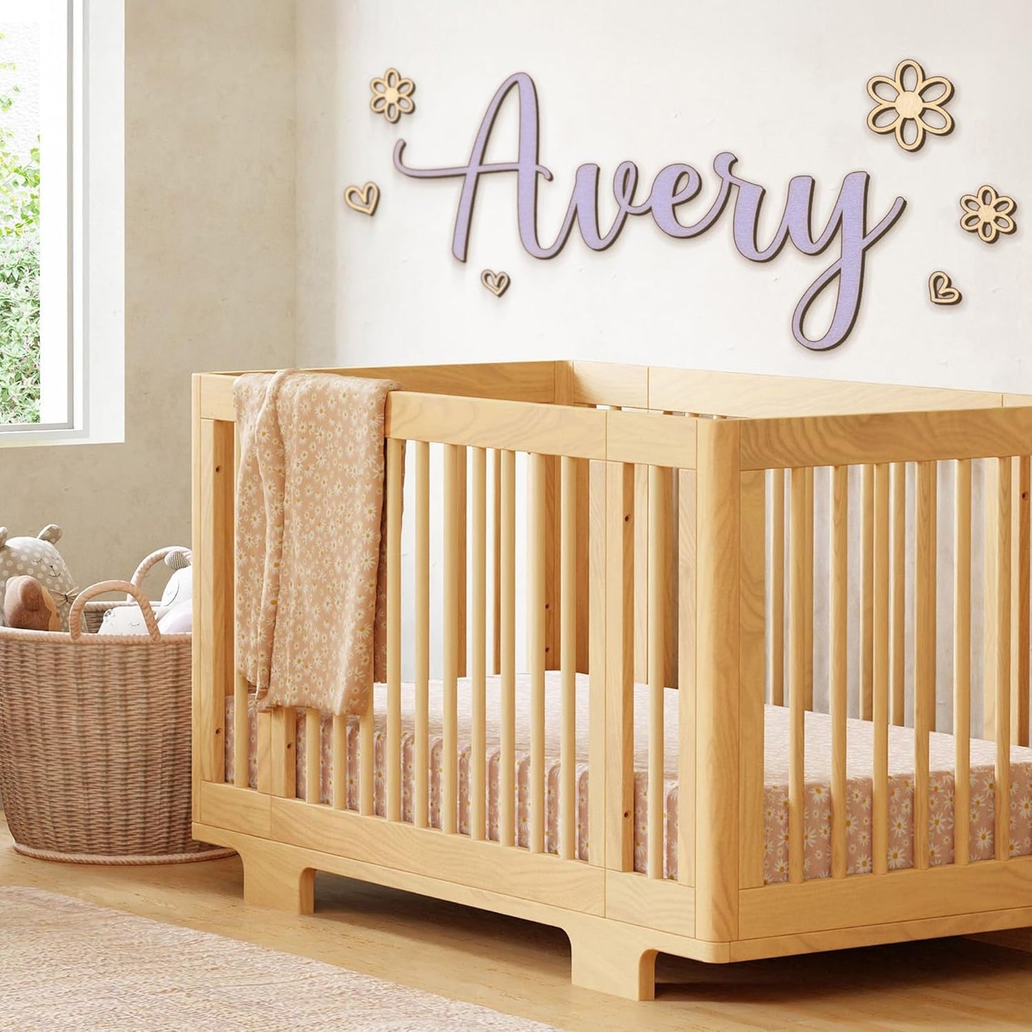 Personalized Wooden Name Sign for Nursery or Kids Room, Custom Baby Name Sign, Baby Shower Gift, Nursery Wall Decor, Includes Themed Wall Stickers