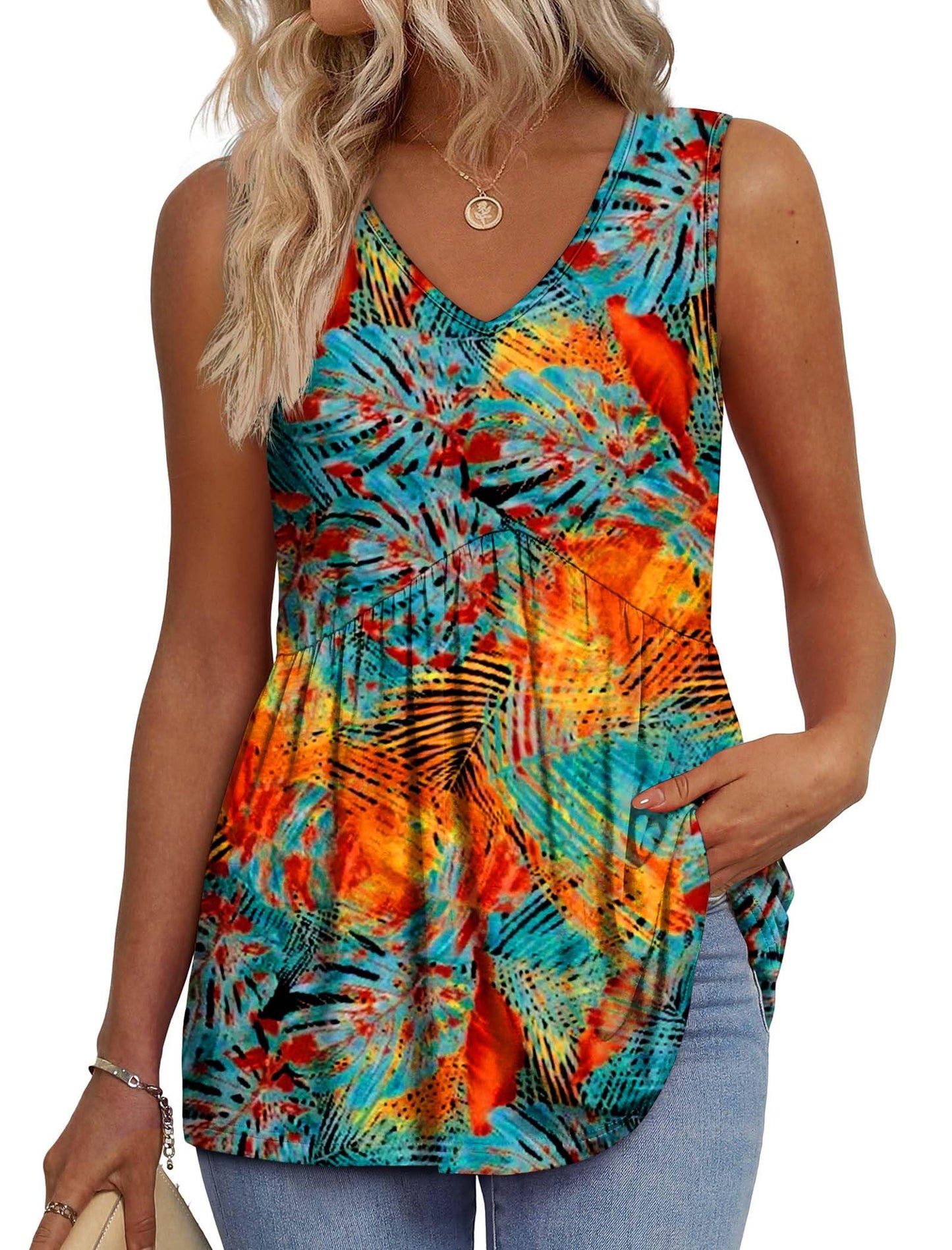 OFEEFAN Womens Tank Tops 2025 Flowy Peplum Tops for Women Dressy Sleeveless V Neck Babydoll Tank Tops