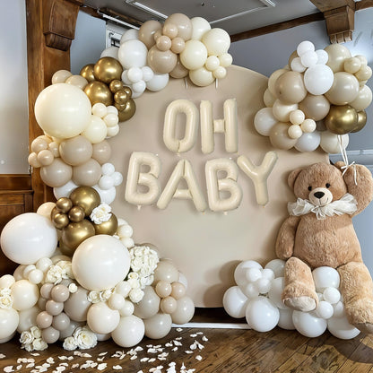Sage Green Baby Shower Decorations,Boho Greency Neutral Balloon Arch with Oh Baby Balloon Banner Green Gold Balloons For Boy Girl Woodland Baby Shower Birthday Party Supplies
