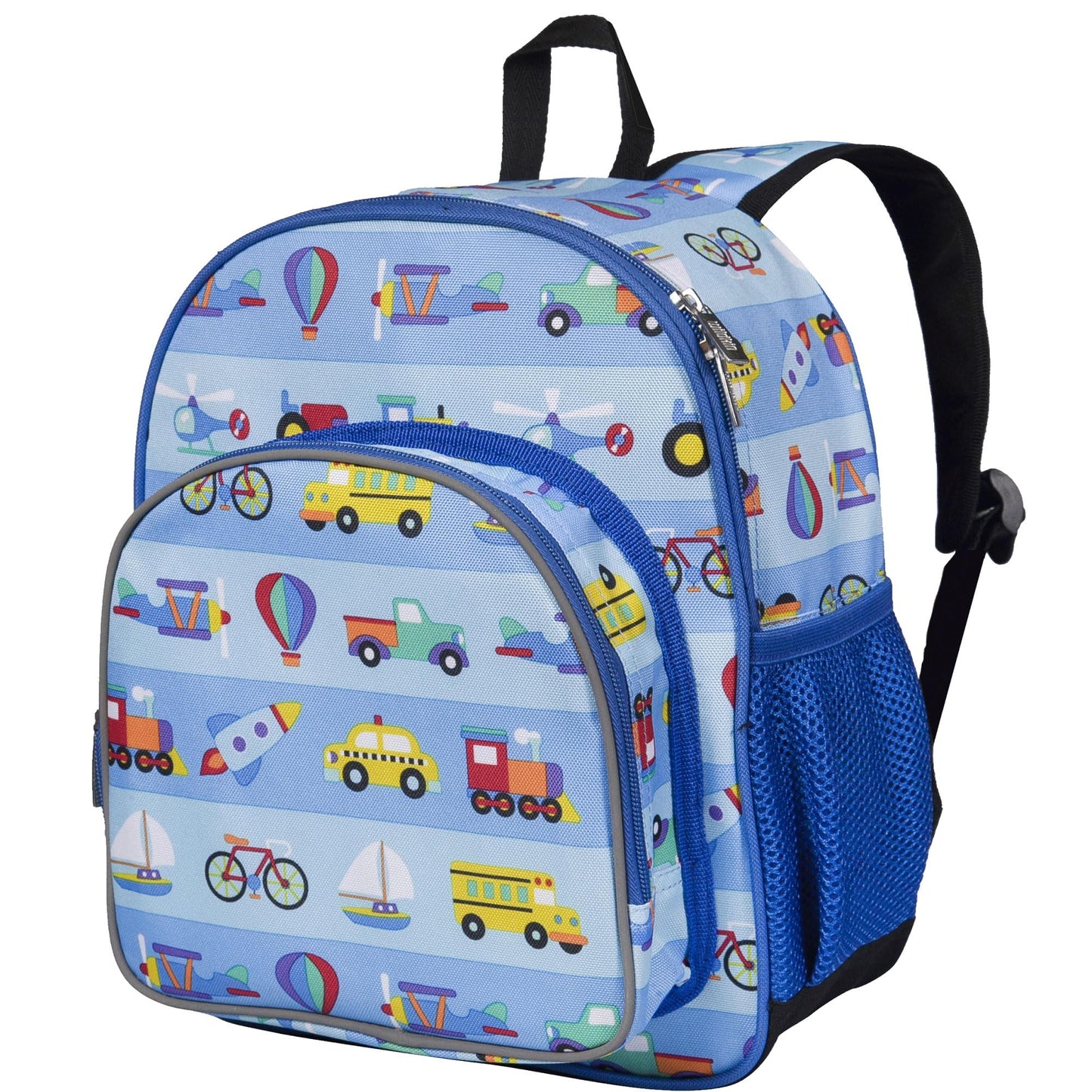Wildkin 12-inch Kids Backpack – Padded, Adjustable, Ideal for Daycare & Travel - Trains, Planes, and Trucks