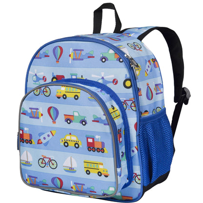 Wildkin 12-inch Kids Backpack – Padded, Adjustable, Ideal for Daycare & Travel - Trains, Planes, and Trucks