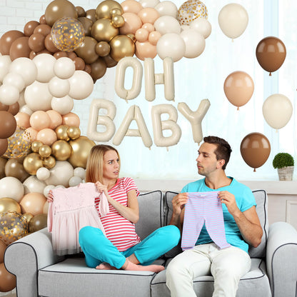 Sage Green Baby Shower Decorations,Boho Greency Neutral Balloon Arch with Oh Baby Balloon Banner Green Gold Balloons For Boy Girl Woodland Baby Shower Birthday Party Supplies