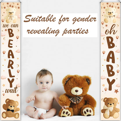 umoni Teddy Bear Banner, We Can Bearly Wait, Brown Glitter, Baby Shower Decorations, Gender Reveal Party Supplies, 19.0x70.0 inches