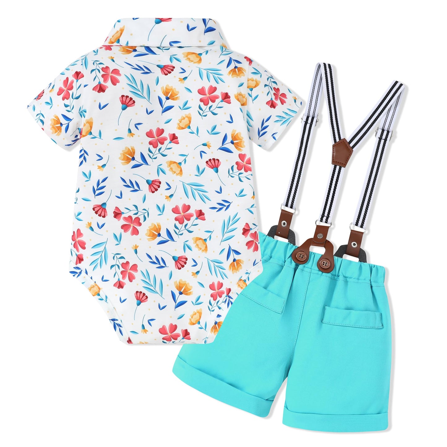 WESIDOM Baby Boy Clothes Suit 0-24 Months Gentleman Outfits, Short Sleeve Dress Romper+Bowtie+Detachable Suspender Shorts Set