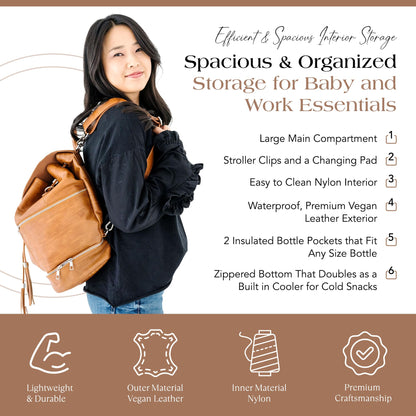 Citi Collective Journey Pearl Vegan Leather Diaper Bag Backpack | Elegant, Multifunctional, Travel Diaper Bag with Changing Pad, Stroller Straps & Insulated Bottle Pockets.