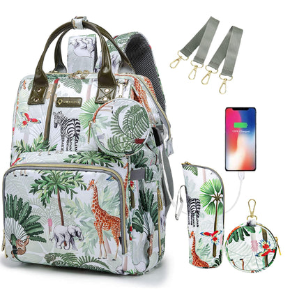 Diaper Bag Backpack for Dad and Mom with USB Charging Port Stroller Straps and Insulated Pocket,army military Travel Nappy Backpack for Daddy/Mommy (Black)