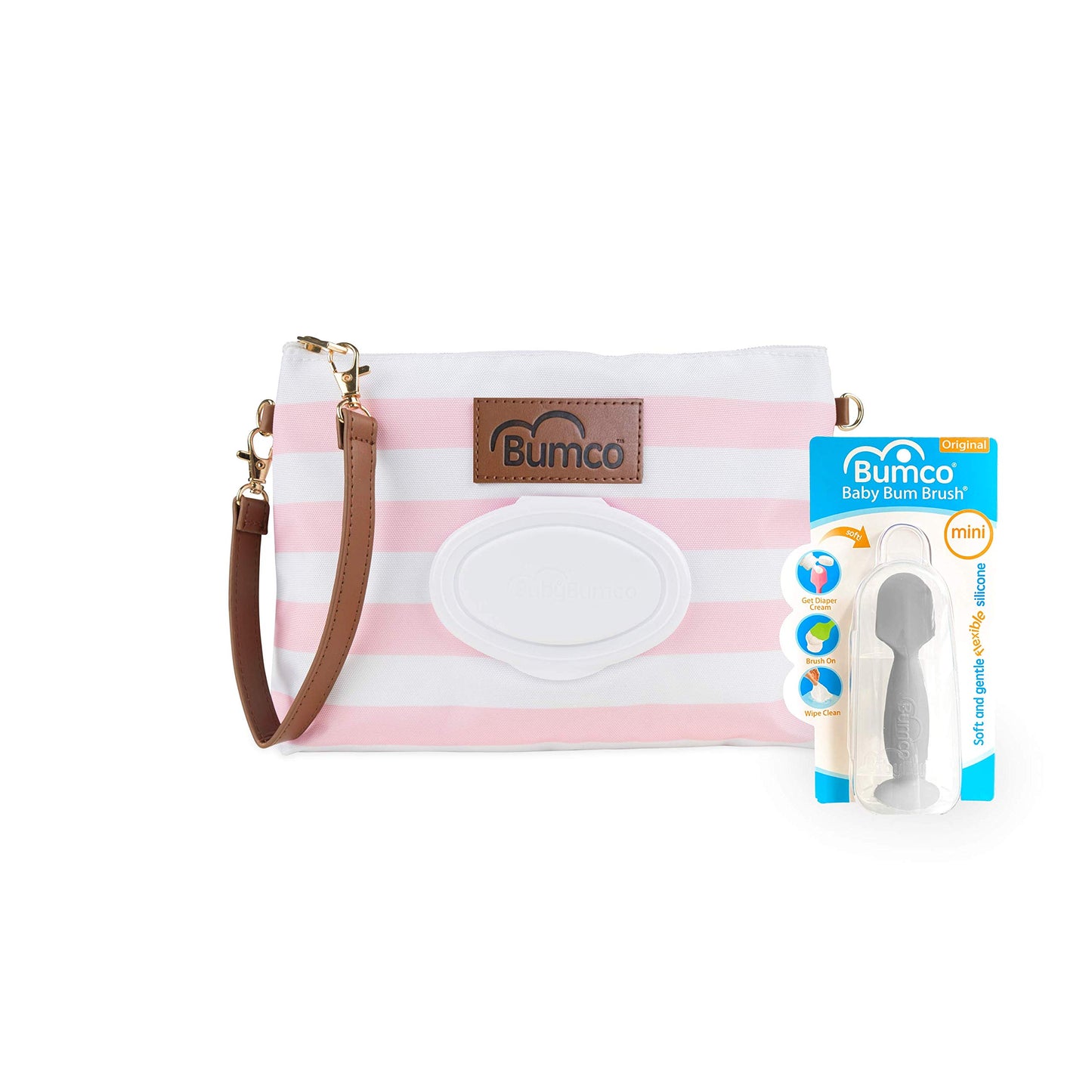 Bumco Diaper Clutch Bag with Refillable Wipes Dispenser - Water Resistant, Lightweight Diaper Pouch with on the go Wipes Dispenser, Portable Baby Wipe Dispenser, (Pink Stripes)