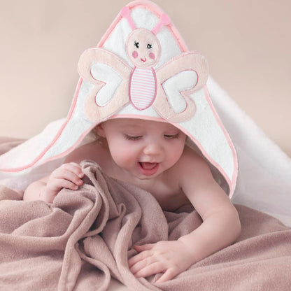 Mother's Choice Baby Hooded Towel - Large 33x33 Inch, 100% Cotton, Ultra-Soft & Absorbent Bath Towel for Newborns, Infants, Boys & Girls (Butterfly)