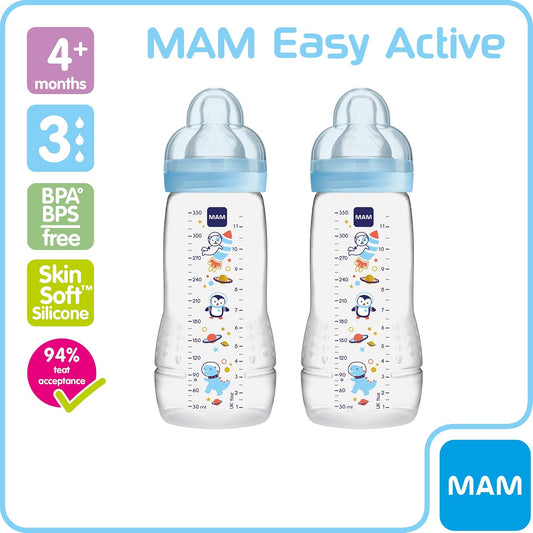 MAM 330ml Baby Bottle (Blue, Pack of 2)