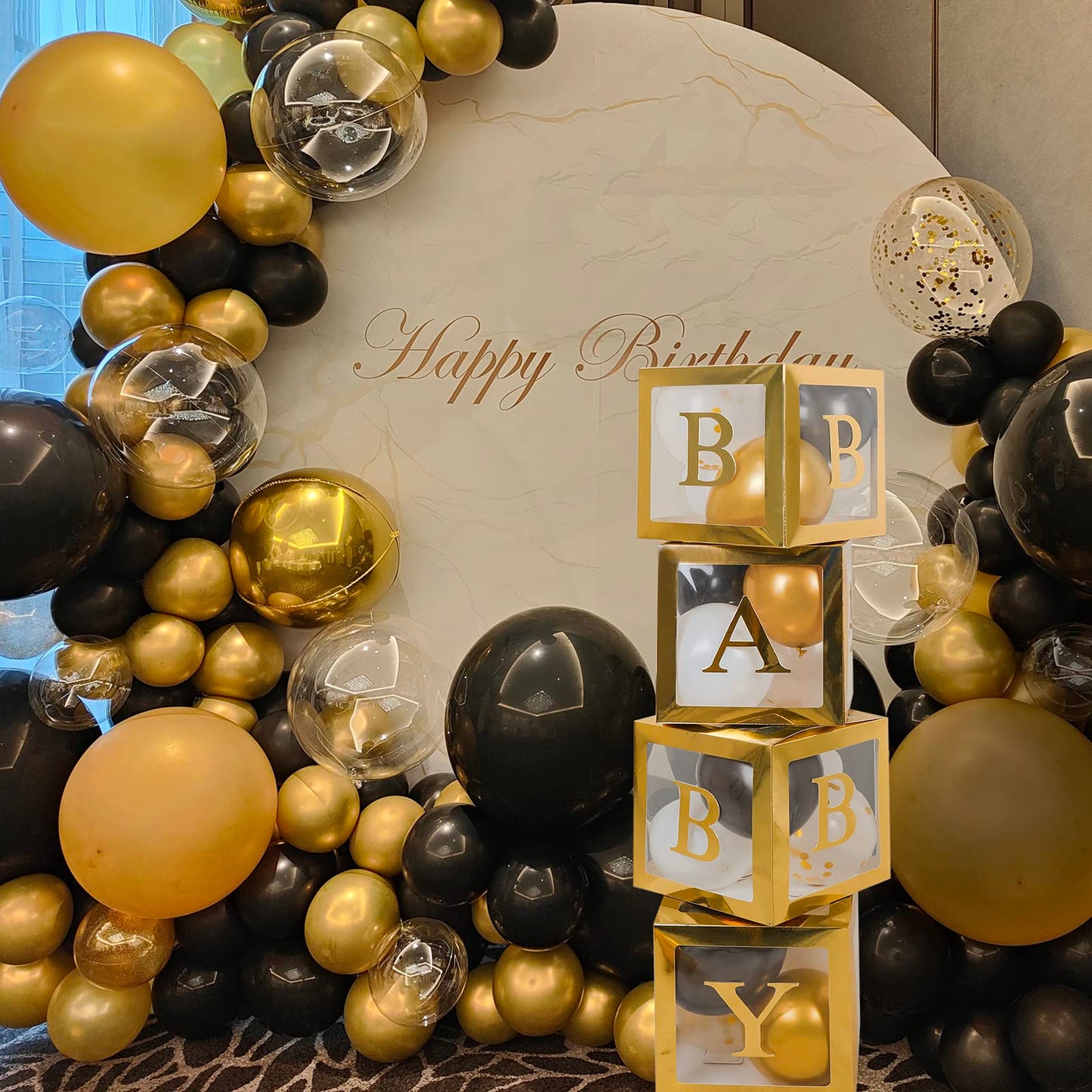 Gold Baby Boxes with Letters for Baby Shower, Baby Shower Decorations for Boys or Girls, Transparent Balloon Boxes Clear Blocks for Birthday Party, Bridal Shower, Gender Reveal