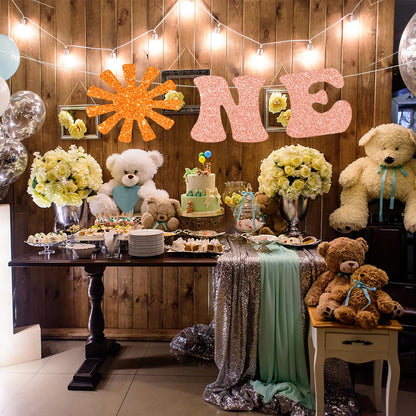 Pre-Strung Baby Shower Banner Oh Baby Sign Rose Gold Glittery Letters | Teddy Bear Gender Reveal Decorations | Baby Sprinkle Decorations for Girl Boy | Baby Gender Reveal Party Decoration Supplies