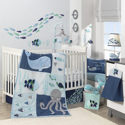 Lambs & Ivy Oceania 6-Piece Baby Crib Bedding Set - Blue Ocean, Nautical, Aquatic, Whale, Octopus Theme