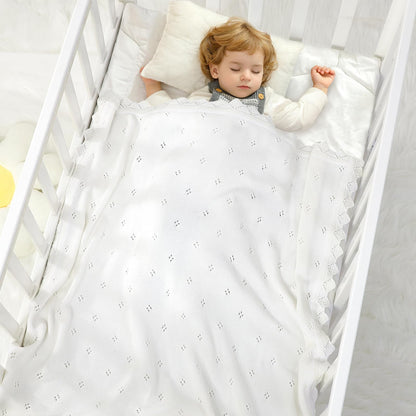 mimixiong Cotton Baby Blanket Knitted Crochet Receiving Crib Nursery Swaddling Blankets for Newborn Baby Boy Girl Off White 30x40 Inch