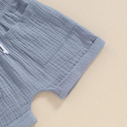 fhutpw Baby Boy Summer Outfits Henley Shirt Soft Pocket Short Sleeve Tops & Shorts Sets Infant 3 6 12 18 Months 2T Clothes