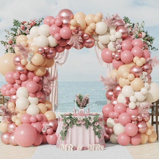 183Pcs Blush Dusty Pink Rose Gold Balloon Arch Kit,Pastel Nude Boho Balloon Garland for Wedding Bridal Shower Girls Birthday Tea Party Decorations Retro Dusty Pink Wedding Decors