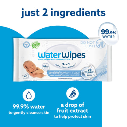 WaterWipes Original Baby Wipes, 99.9% Water, 3-In-1 Cleans, Cares, Protects, Unscented & Hypoallergenic, 720 Count (12 Packs), Packaging May Vary