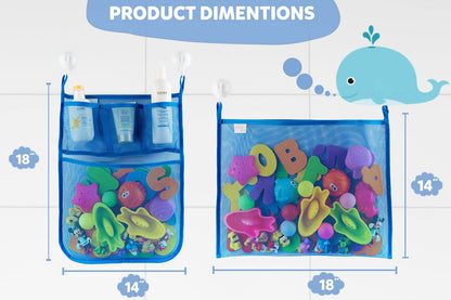 2 x Mesh Bath Toy Organizer + 8 Ultra Strong Hooks – The Perfect Bathtub Toy Holder & Bathroom or Shower Caddy – These Multi-use Net Bags Make Baby Bath Toy Storage Easy – For Kids & Toddlers