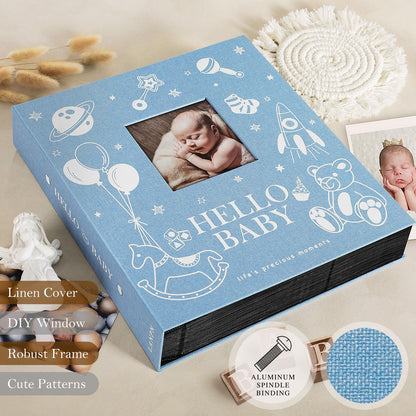 Lanpn Baby Photo Album 4x6 300 Pockets, Linen Newborn Bebe Ultrasound Photo Album with Memo Writing Area, Cover Photo Book, Picture Album for kids, Baby Girl Boy Memory Book Keepsake Colorful