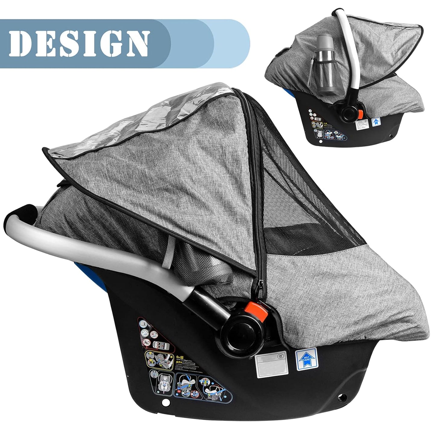 Car Seat Rain Cover,Food Grade EVA,Universal Car Seat Rain Weather Shields,Waterproof, Windproof Protection,Rain Cover Features Quick-Access Zipper Door+Ventilated Mesh Window for Insect Protection