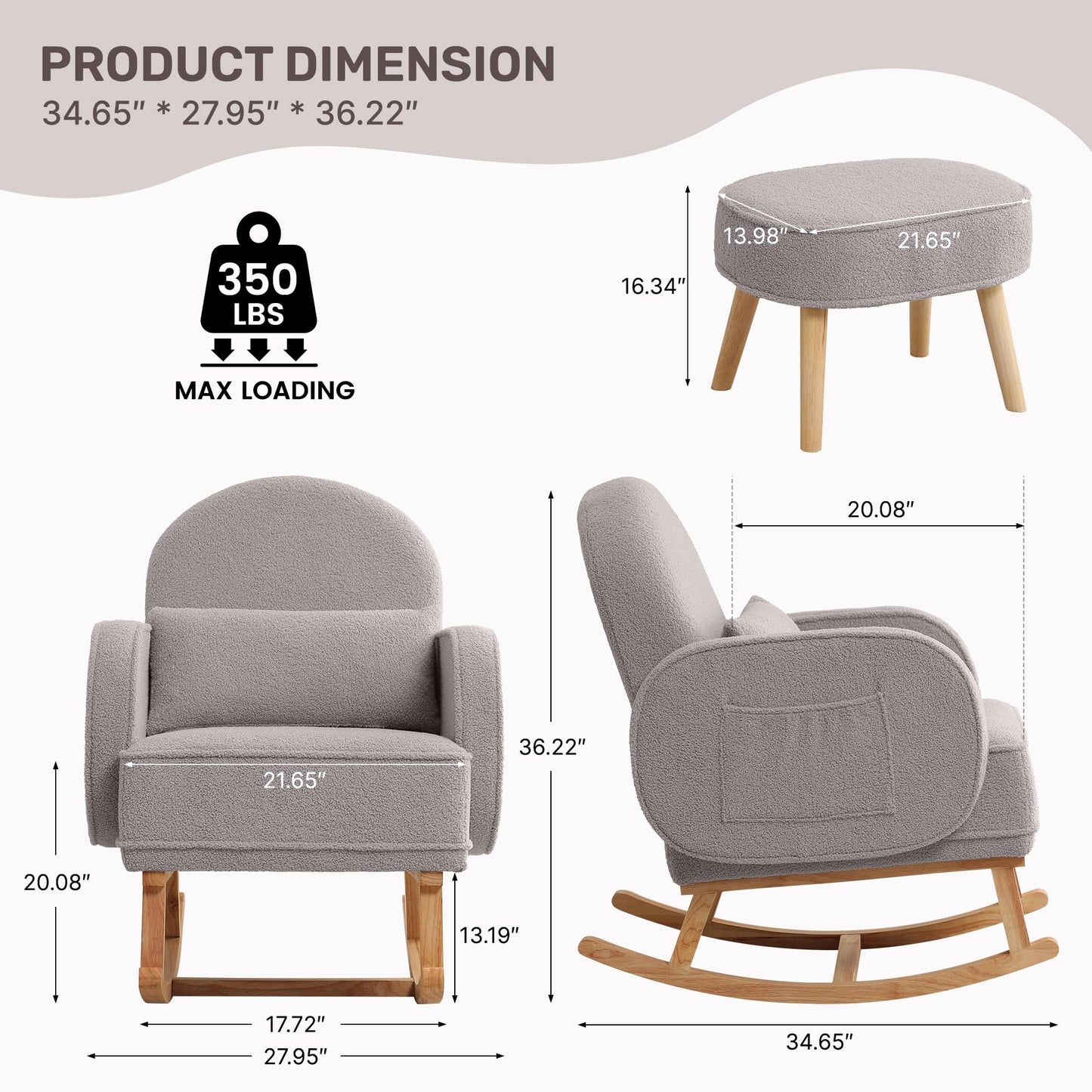 Rocking Chair with Ottoman, Upholstered Glider Rocker with High Backrest and Side Pocket, Rocking Accent Armchair with Solid Wood Legs for Nursery, Living Room, Bedroom Green