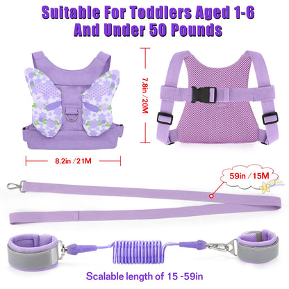 Toddlers Leash + Anti Lost Wrist Link Child Kids Safety Harness Kids Walking Wristband Assistant Strap Belt for Girl Pink Christmas Gift