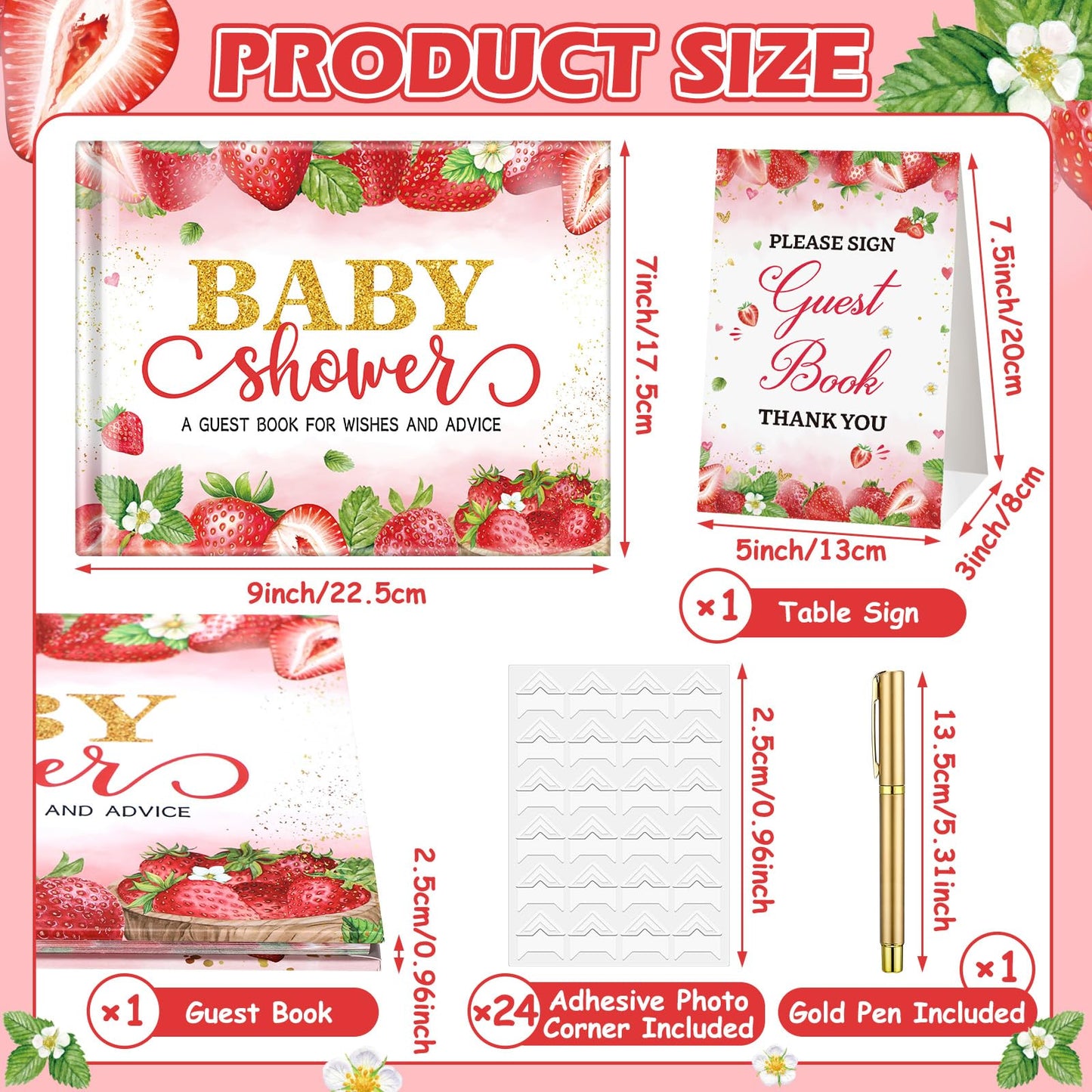 27 Pcs Butterfly Floral Baby Shower Guest Book Set Baby Shower Sign in Guest Floral Book Place Table Cards with Gold Pen Adhesive Photo Corner for Birthday Party