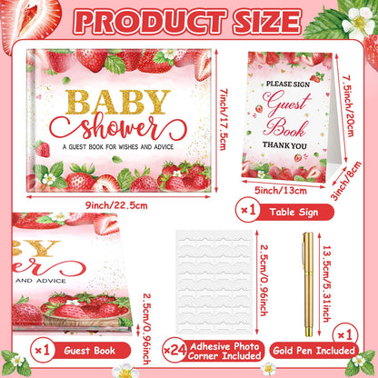 27 Pcs Butterfly Floral Baby Shower Guest Book Set Baby Shower Sign in Guest Floral Book Place Table Cards with Gold Pen Adhesive Photo Corner for Birthday Party