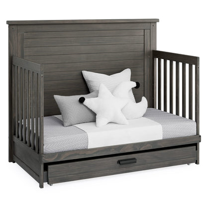 Delta Children Simmons Kids Caden 6-in-1 Convertible Crib with Trundle Drawer, Greenguard Gold Certified, Rustic Mist