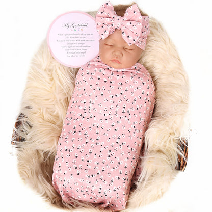 Galabloomer Newborn Receiving Blanket Headband Set Baby Flower Swaddle (vintage flower)