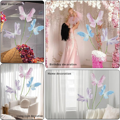 3Pcs Giant Silk Butterfly Decorations, Large Butterflys Decoration with Standing Base, for Wedding Ceremony Birthday Party Baby Shower Church Backdrop Decoration Home Decor (Pink)