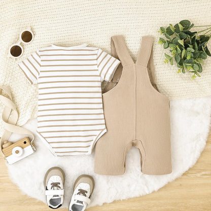 Baby Boy Clothes Infant Summer Outfits Short Sleeve Striped Romper Cute Cartoon Dog Overall Pants Set 2pcs 0-18 Months