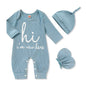 GRNSHTS Newborn Baby Boy Romper Coming Home Outfits Letter Print Bodysuit Jumpsuit+Hat+Gloves 3PCS Clothes Set