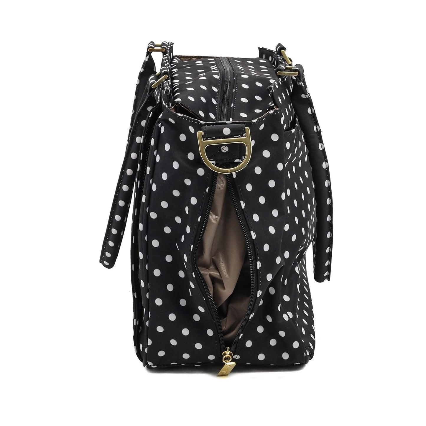 JuJuBe Be Classy Structured Multi-Functional Multi-Functional Diaper Bag/Purse, Legacy Collection - The Duchess - Black with White Polka Dots