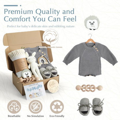 meloom Baby Gift Set, Unisex Newborn Gifts Box, Boho Gender Neutral Baby Essentials, for New Mom, New Baby Gifts for Boys and Girls, Personalized Gift Basket for New Babies