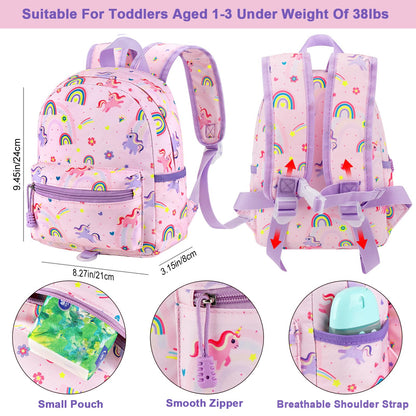 Accmor Toddler Backpack Leash, Cute Unicorn Baby Backpacks with Anti Lost Wrist Link, Mini Kids Backpack Leash Walking Harness for Outdoor Travel, Adorable Backpack Tether for Boys Girls 1-3 (Purple)