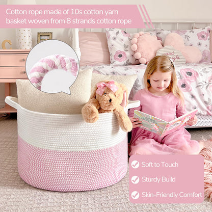INDRESSME XXXLarge Cotton Rope Basket 21.7" x 21.7" x 13.8" Woven Baby Laundry Blanket Basket Toy Baskets with Handle Storage Comforter Cushions Thread Laundry Hamper