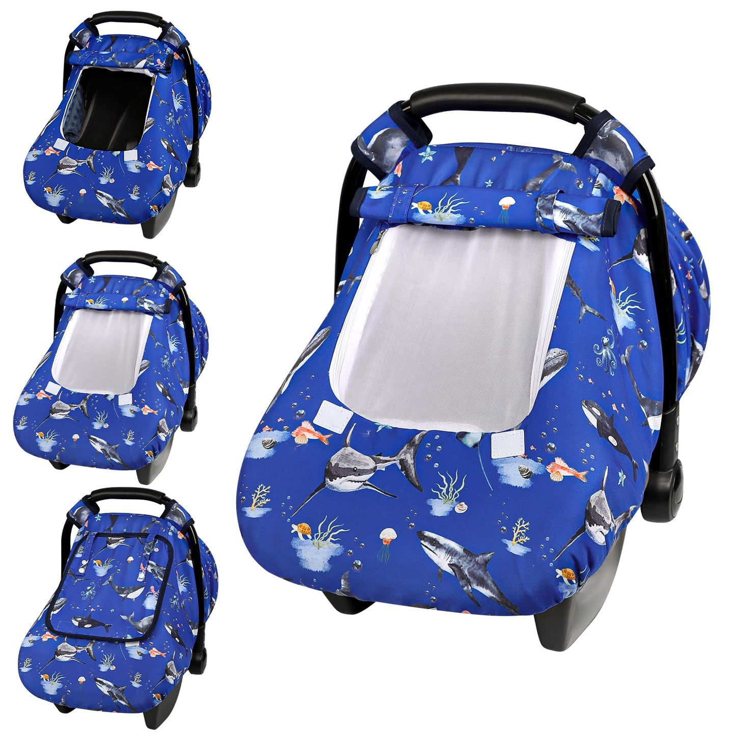 Pea Pod Car Seat Cover Baby, Infant Car Seat Canopy Covers for Newborn with 2 Layers Windows of Breathable Mesh Fabric, Lightweight Polyester/Soft Minky Dot Backing (Floral & Rainbow)