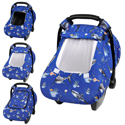 Pea Pod Car Seat Cover Baby, Infant Car Seat Canopy Covers for Newborn with 2 Layers Windows of Breathable Mesh Fabric, Lightweight Polyester/Soft Minky Dot Backing (Floral & Rainbow)
