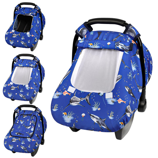 Pea Pod Car Seat Cover Baby, Infant Car Seat Canopy Covers for Newborn with 2 Layers Windows of Breathable Mesh Fabric, Lightweight Polyester/Soft Minky Dot Backing (Floral & Rainbow)