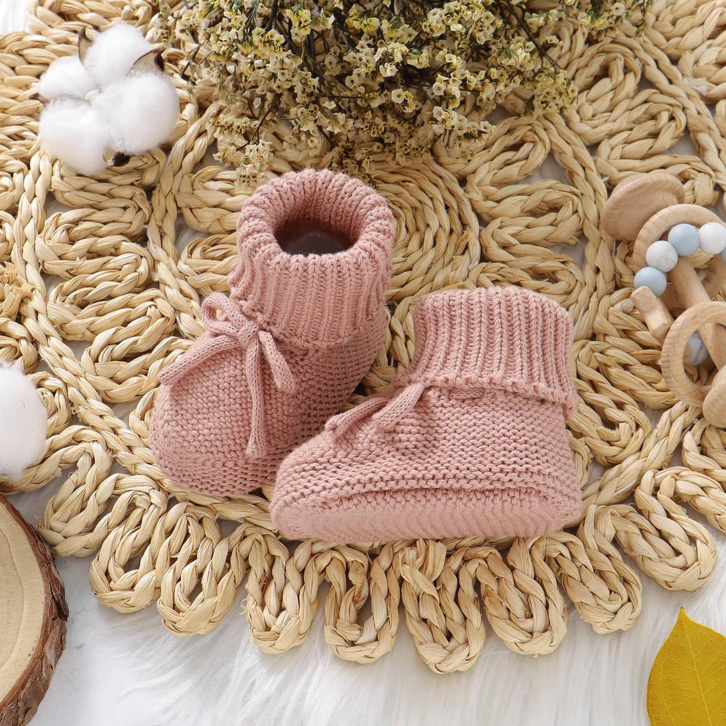 Hadetoto Baby Booties Newborn First Walkers Cozy Shoes Warm Knit Soft Booties for Toddler Infant Boy Girl