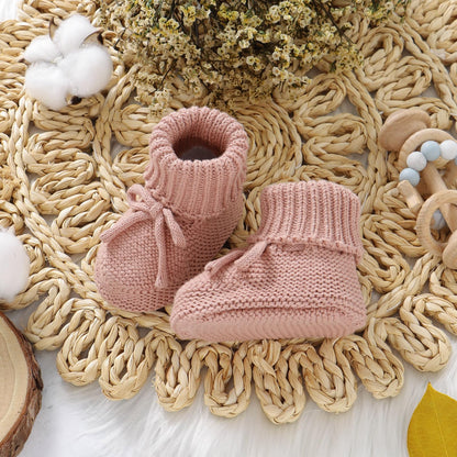 Hadetoto Baby Booties Newborn First Walkers Cozy Shoes Warm Knit Soft Booties for Toddler Infant Boy Girl
