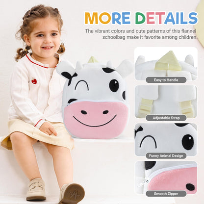 MICHLEY Toddler Backpack Plush Animal SchoolBag Cartoon Girls Travel Bag Mini Baby Daypack for Kids Kindergarten Pre School Bags, Cow