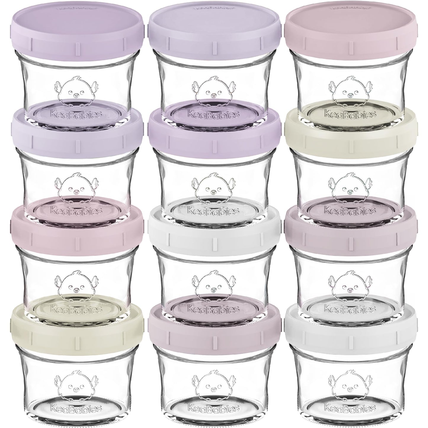 KeaBabies 4pk 8oz & 4pk 4oz Glass Baby Food Containers with Lids - Leak-Proof,Microwavable Small Glass Jars,Baby Purees & Toddler Snack Storage Containers,BPA-Free,Dishwasher & Freezer Safe(Musk Dusk)