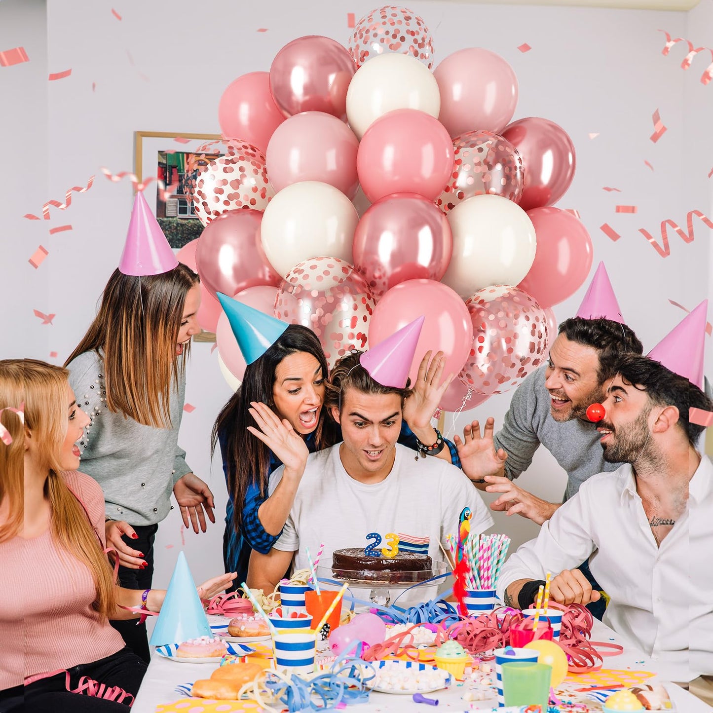 Dusty Blue Balloon Set, 60Pcs 12 Inch Slate Baby Blue White Sand Latex Balloon with Metallic Confetti Champagne Gold Helium Balloons for Birthday Party Baby Bridal Shower Boho Decortaions Supplies