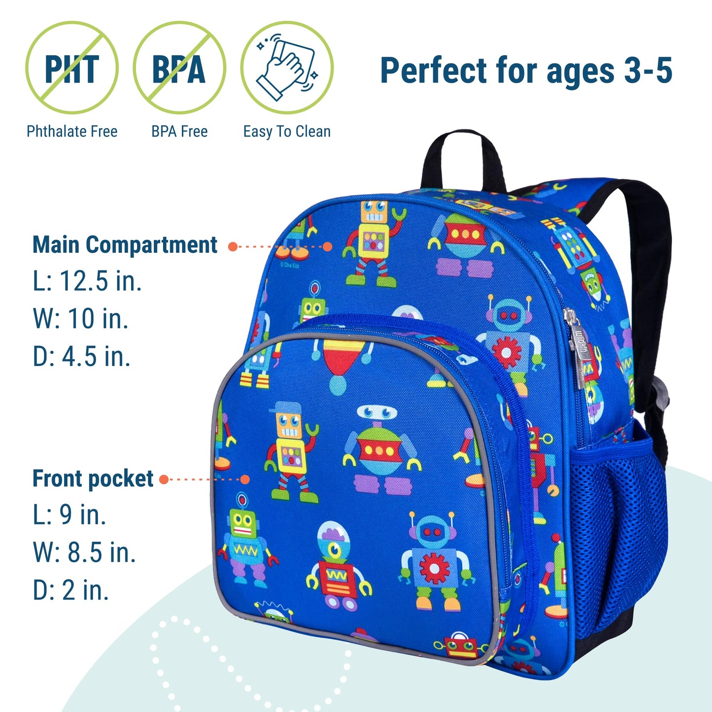 Wildkin 12-inch Kids Backpack – Padded, Adjustable, Ideal for Daycare & Travel - Trains, Planes, and Trucks
