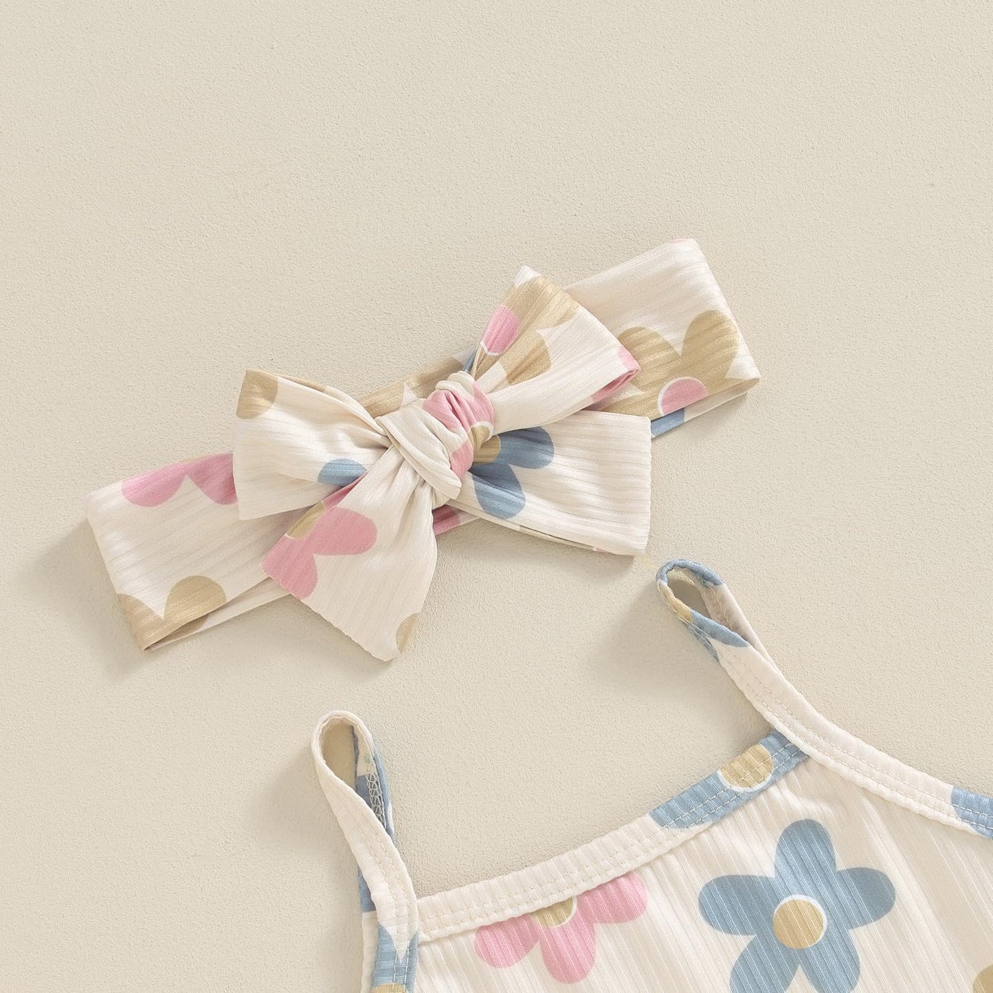 Murnouche Newborn Baby Girl Summer Clothes Sleeveless Floral Top Ribbed Shorts Boho Outfit Set