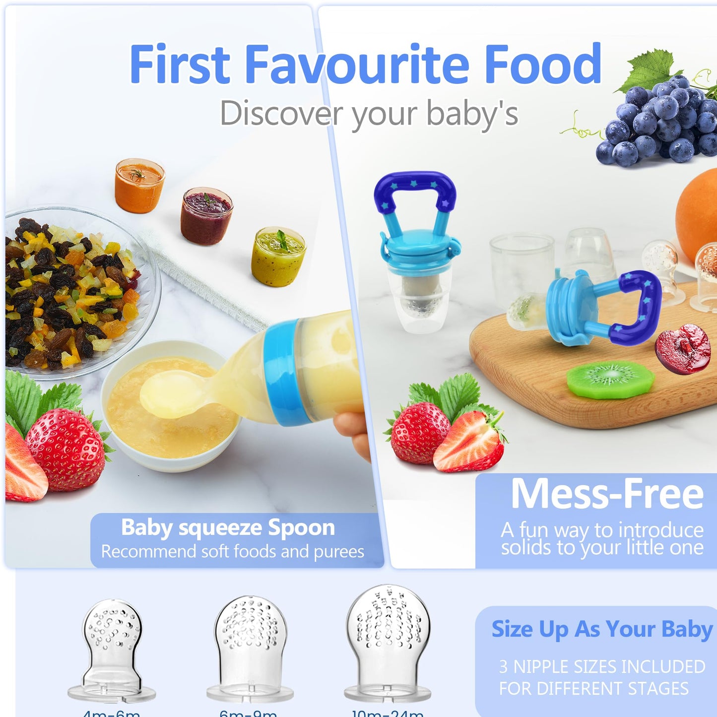 WAJIAYON Baby Fruit Feeder Pacifier | Infant Food Feeder Pacifier & Food Dispensing Spoon | Mesh Fresh Fruit Teethers for Babies | Silicone Feeder Baby Shower Gifts for Boys and Girls (Pink)